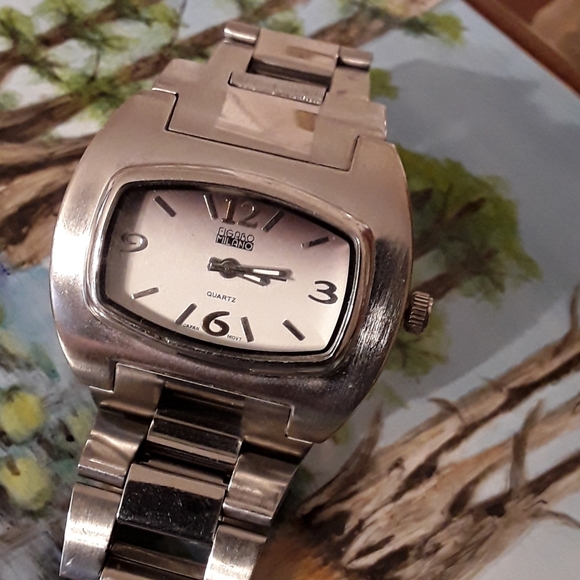 NEW WITHOUT TAGS MEN”S FIGARO MILANO STAINLESS STEEL QUARTS WATCH - Picture 3 of 12